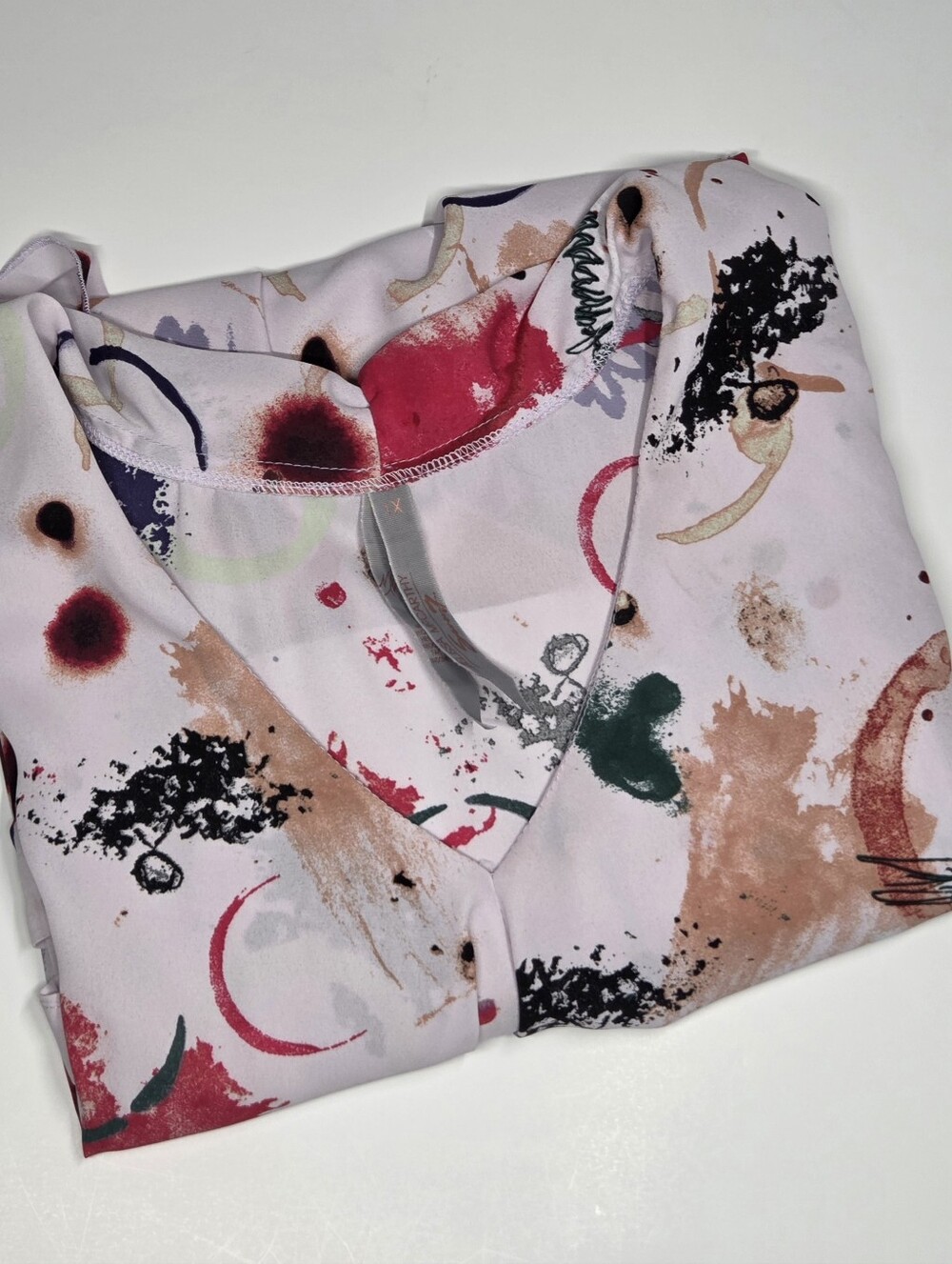 Melissa McCarthy Seven7 Watercolor Drape Front Blouse - White, Red, Purple, Tan - Picture 6 of 11